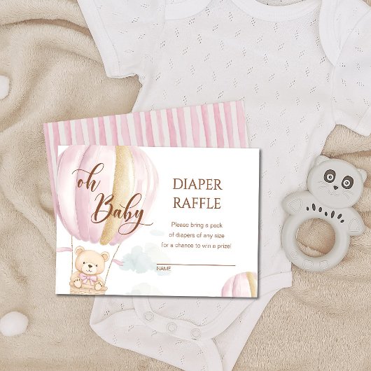 Pink Oh Baby Bear Hot Air Balloon Diaper Raffle Informatiekaartje