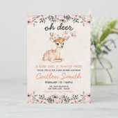 Pink Oh Deer Baby shower Bloemenuitnodiging Kaart (Staand voorkant)