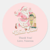 Pink Oh Wat leuk-retro groovy kerstman bedankt Ronde Sticker (Voorkant)