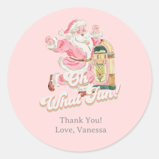 Pink Oh Wat leuk-retro groovy kerstman bedankt Ronde Sticker (Voorkant)