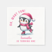 Pink Oh Wat Leuk Schattige Pinguïn Meisje 1e Verja Servet (Voorkant)