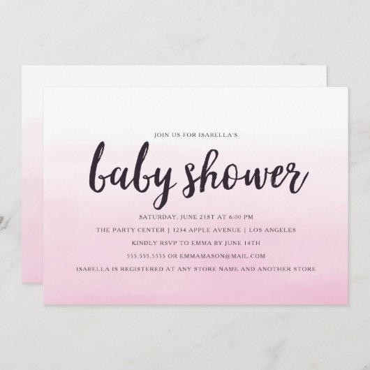 Pink Ombre Baby shower Uitnodiging (Voorkant / Achterkant)