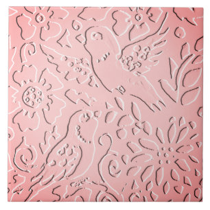 Pink Ombre Bird Woodland Ingegraveerd Floral Natuu Tegeltje