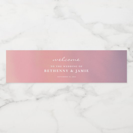 Pink Ombre Boho Minimalist Wedding Waterfles Etiket (Enkel label)