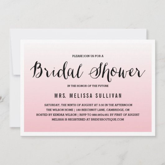 Pink Ombre | Bridal Shower-uitnodiging Kaart (Voorkant)