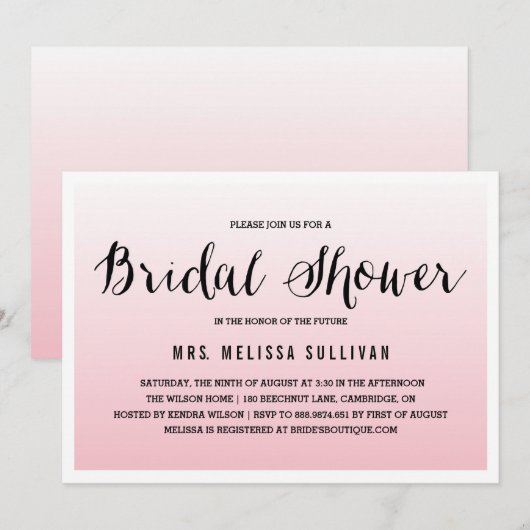 Pink Ombre | Bridal Shower-uitnodiging Kaart (Voorkant / Achterkant)