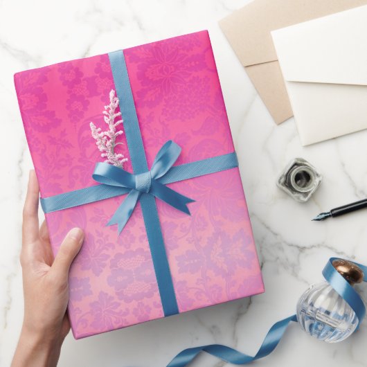 Pink Ombre Damask Cadeaupapier (Geschenken)