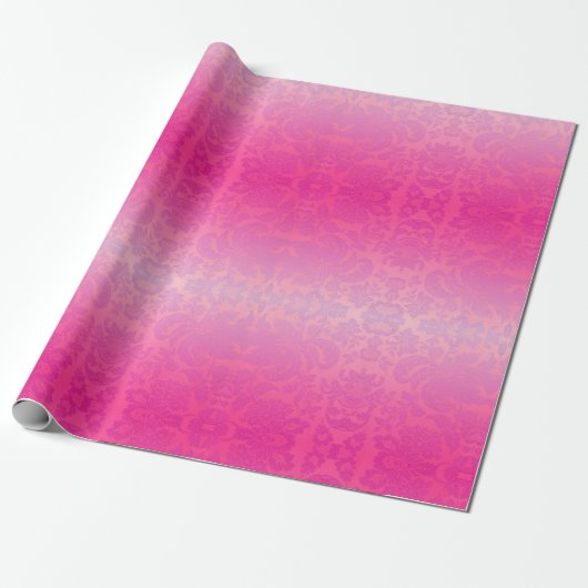 Pink Ombre Damask Cadeaupapier (Uitgerold)
