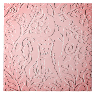 Pink Ombre deer Fawn Woodland Ingegraveerd Floral Tegeltje