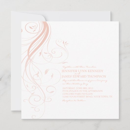 Pink Ombre Flourish Wedding Invitation Kaart (Voorkant)