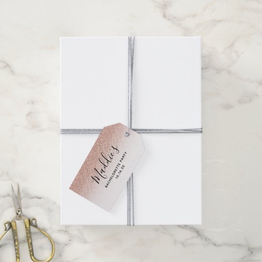 Pink Ombre Glitter Bachelorette Bride Name Favor Cadeaulabel (Met Touw)