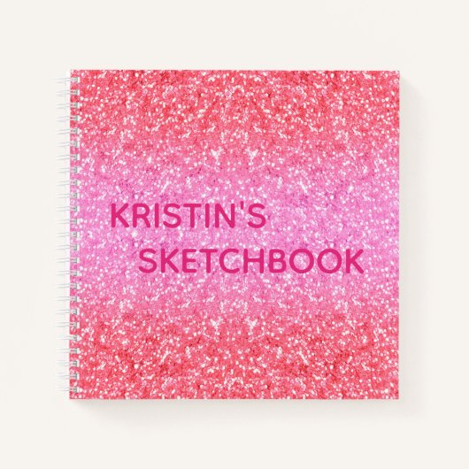 Pink Ombre Glitter Monogram Sketchbook Notitieboek (Voorkant)