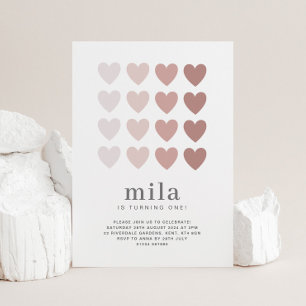 Pink Ombre Hearts Birthday Uitnodiging