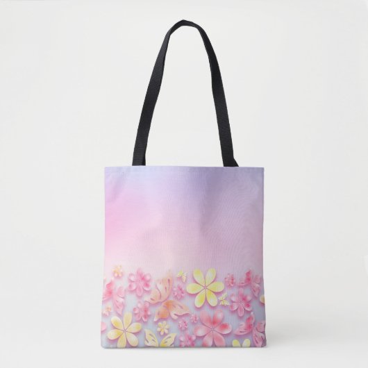 PINK OMBRE MET PINK- EN GEEL-STROOMBUTTERFLIES TOTE BAG (Voorkant)