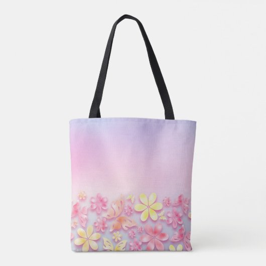 PINK OMBRE MET PINK- EN GEEL-STROOMBUTTERFLIES TOTE BAG (Achterkant)