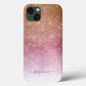 Pink Ombre Sparkle Glitter Girly Glam Monogram Case-Mate iPhone Case (Achterkant)