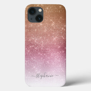Pink Ombre Sparkle Glitter Girly Glam Monogram Case-Mate iPhone Case