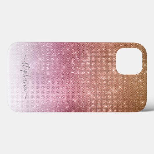 Pink Ombre Sparkle Glitter Girly Glam Monogram Case-Mate iPhone Case (Achterkant (horizontaal))