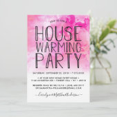 Pink Ombre Waterverf Housewarming Party Kaart (Staand voorkant)