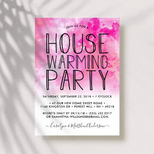 Pink Ombre Waterverf Housewarming Party Kaart