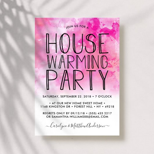 Pink Ombre Waterverf Housewarming Party Kaart