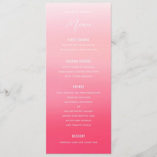 Pink Ombre Waterverf Wedding Menu (Voorkant)