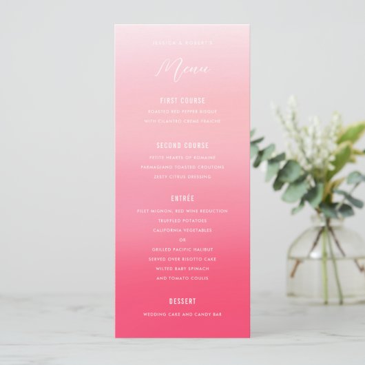 Pink Ombre Waterverf Wedding Menu (Staand voorkant)