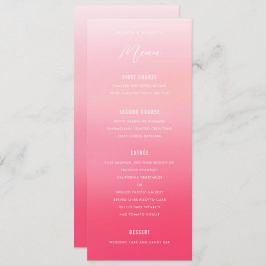Pink Ombre Waterverf Wedding Menu (Voorkant / Achterkant)