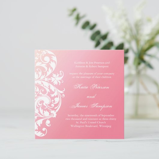 Pink Ombre Wedding Uitnodiging (Staand voorkant)