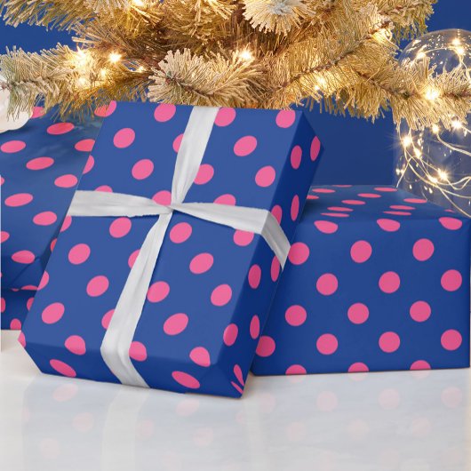 Pink On Blue Polka Dots Pattern Design Cadeaupapier