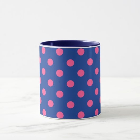 Pink On Blue Polka Dots Pattern Design Mok (Midden)