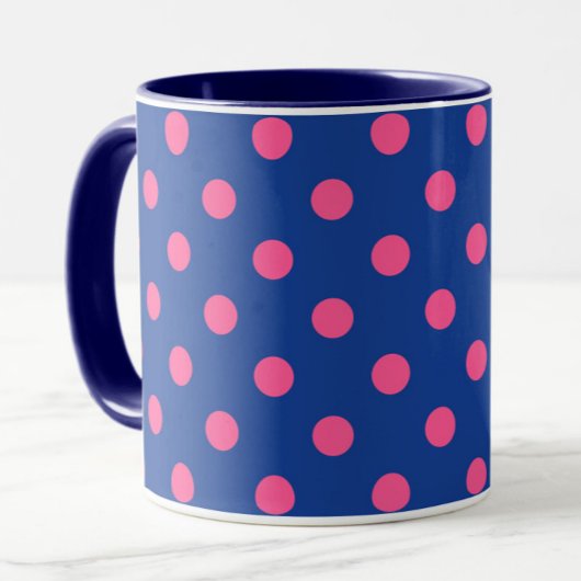 Pink On Blue Polka Dots Pattern Design Mok