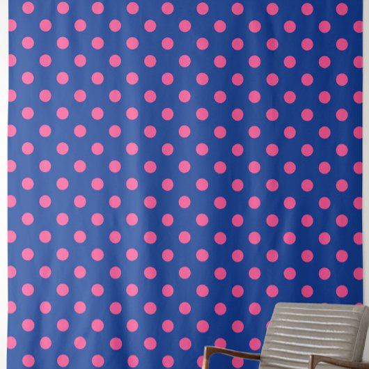 Pink On Blue Polka Dots Pattern Design Stof