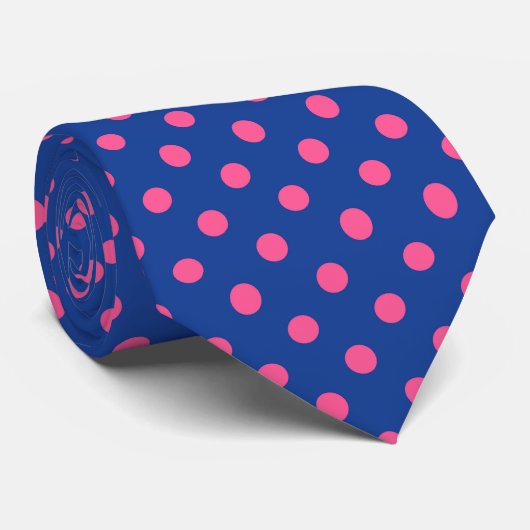 Pink On Blue Polka Dots Pattern Design Stropdas (Opgerold)