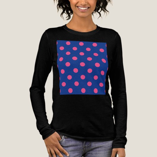 Pink On Blue Polka Dots Pattern Design Tri-Blend Shirt (Voorkant)