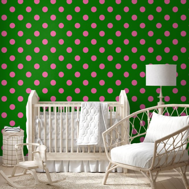 Pink On Green Polka Dots Pattern Design  Behang (Creator heeft geüpload)