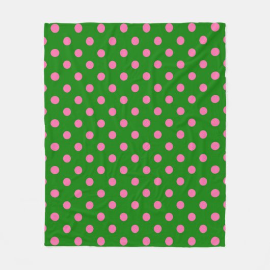 Pink On Green Polka Dots Pattern Design Fleece Deken (Voorkant)
