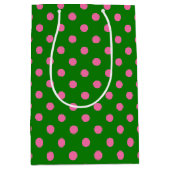 Pink On Green Polka Dots Pattern Design  Medium Cadeauzakje (Voorkant)