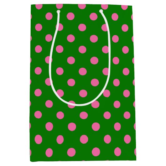 Pink On Green Polka Dots Pattern Design  Medium Cadeauzakje (Voorkant)