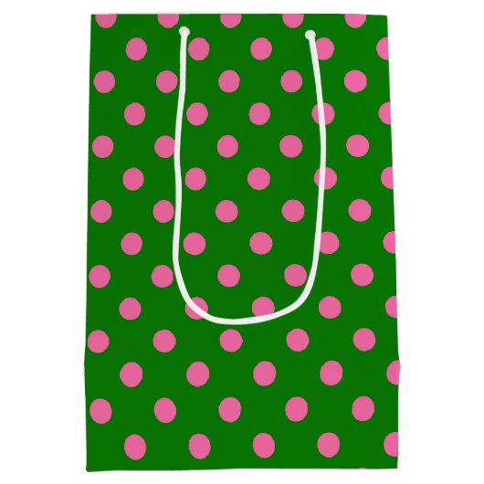 Pink On Green Polka Dots Pattern Design  Medium Cadeauzakje (Achterkant)