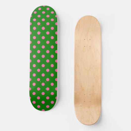 Pink On Green Polka Dots Pattern Design  Persoonlijk Skateboard (Voorkant)