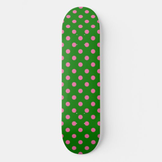 Pink On Green Polka Dots Pattern Design  Persoonlijk Skateboard (Voorkant)