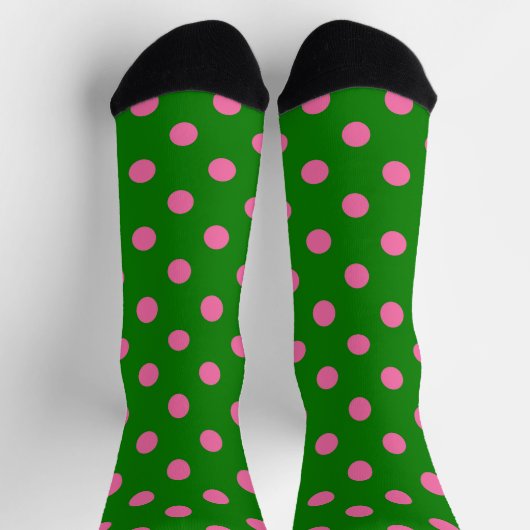 Pink On Green Polka Dots Pattern Design  Sokken (Top)