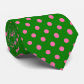 Pink On Green Polka Dots Pattern Design  Stropdas (Opgerold)