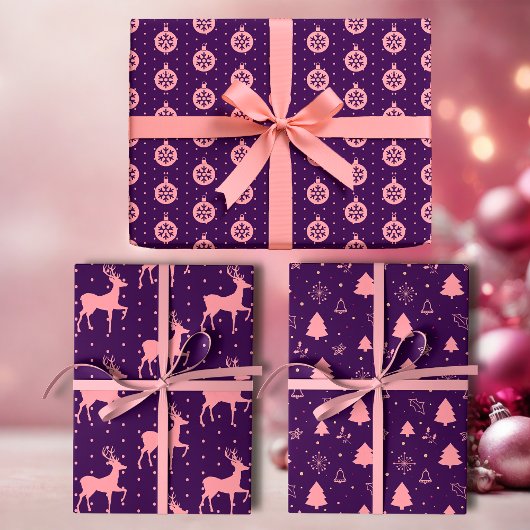 Pink on Purple Modern Holiday Inpakpapier Vel