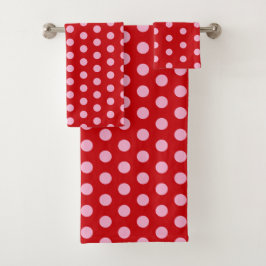 Pink on Red Polka Dots Bad Handdoek