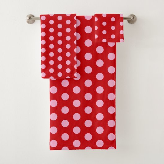 Pink on Red Polka Dots  Bad Handdoek (Insitu)