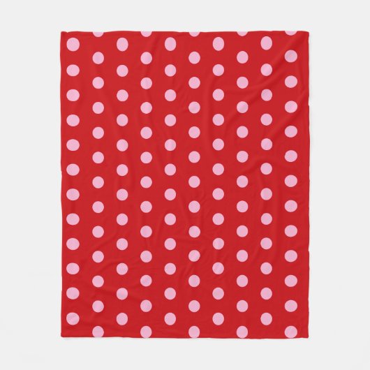 Pink on Red Polka Dots Fleece Deken (Voorkant)
