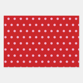 Pink on Red Polka Dots Inpakpapier Vel