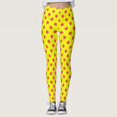 Pink On Yellow Polka Dots Pattern Design Leggings (Voorkant)